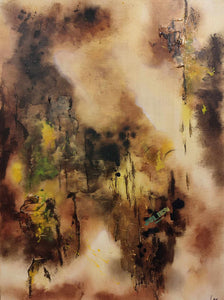 Tableau abstrait acrylique Brume dorée
