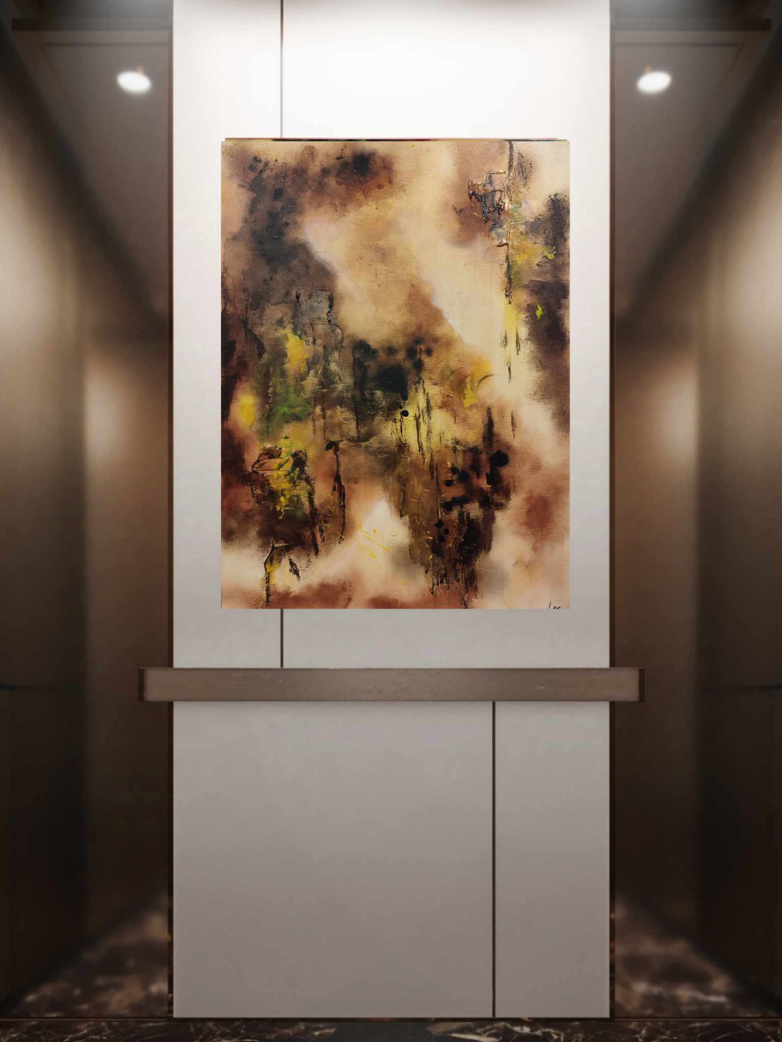 Tableau abstrait acrylique Brume dorée