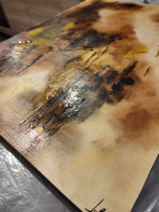 Tableau abstrait acrylique Brume dorée