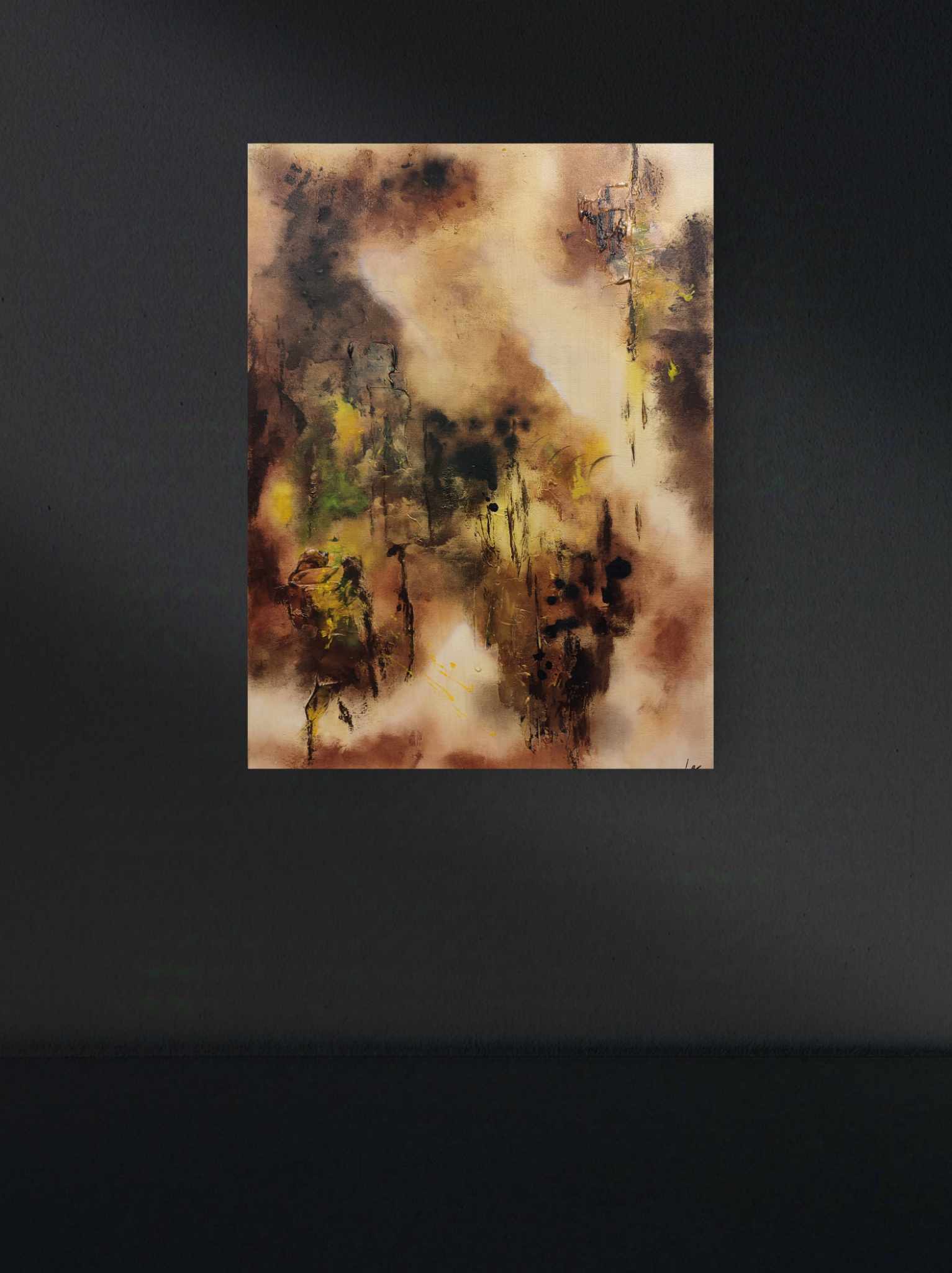 Tableau abstrait acrylique Brume dorée