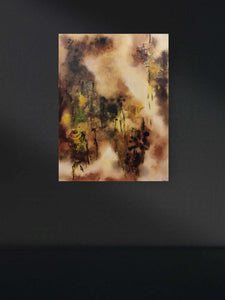 Tableau abstrait acrylique Brume dorée