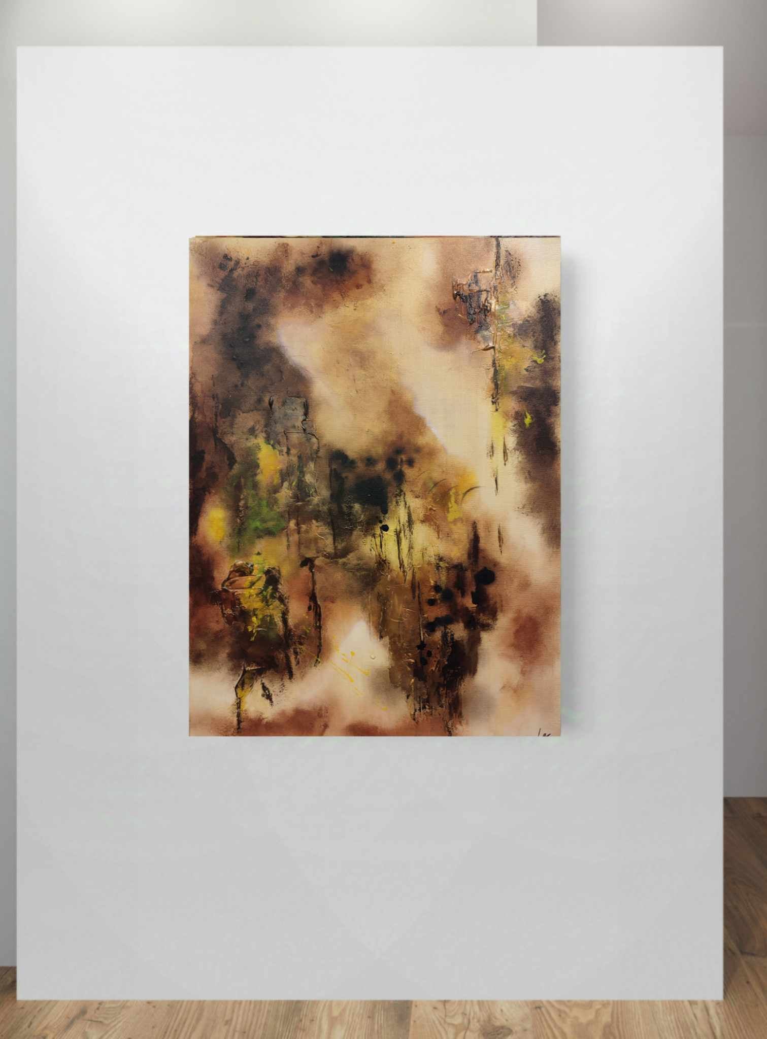 Tableau abstrait acrylique Brume dorée