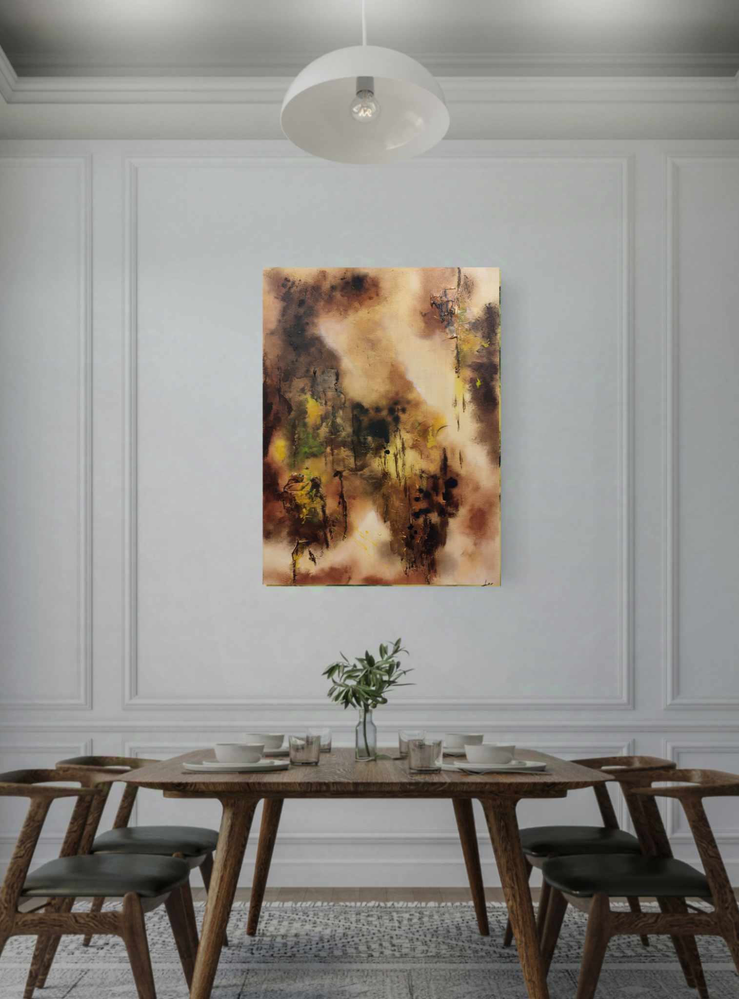 Tableau abstrait acrylique Brume dorée