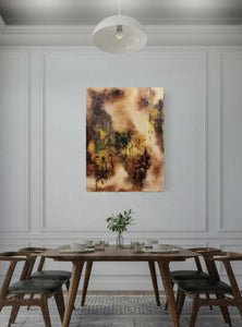 Tableau abstrait acrylique Brume dorée