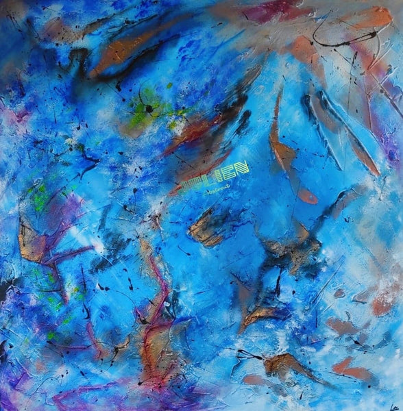 ▷ Tableau original bleu en peinture acrylique Abysse par Julien Abstrait,  2022, Peinture
