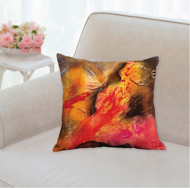 Coussin imprimé "Passion" couleur rouge Julien Abstrait